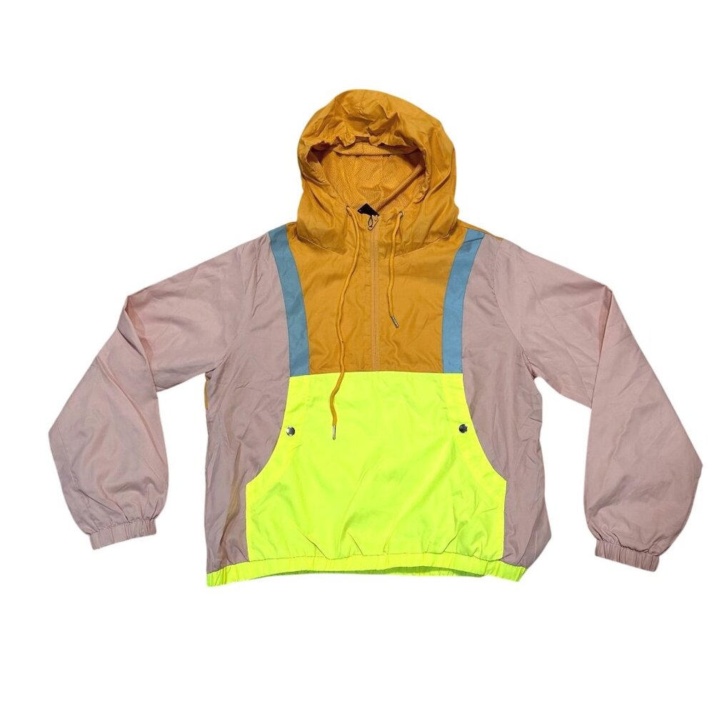 RedFox Hooded Half Zipper Jacket Womens XL Pink Reflective Stripes Orange Neon